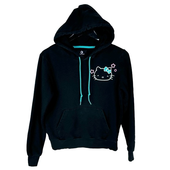 Converse X Hello Kitty Sanrio Black Pullover Drawstring Hoodie Women's Small - Picture 4 of 13